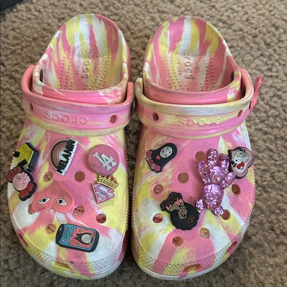 CROCS Kids' Pink and Yellow Graphic Clogs - Picture 1 of 1